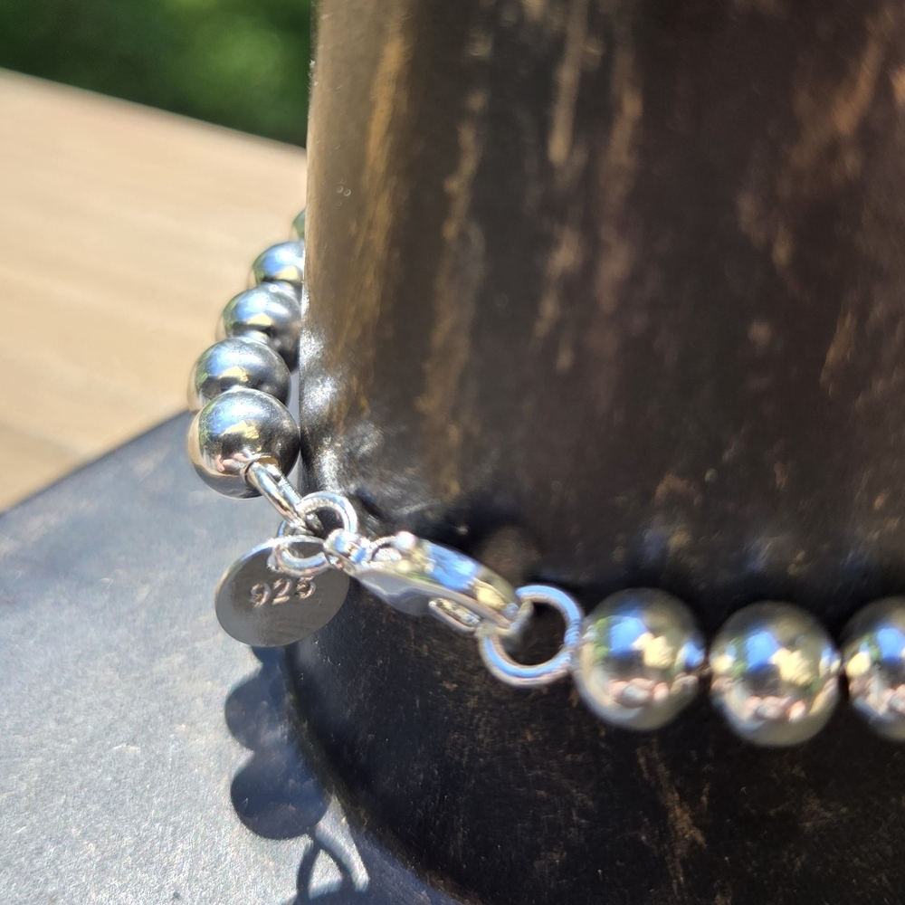 Sterling Silver 925 Ball Bracelet 8" - Picture 7 of 10